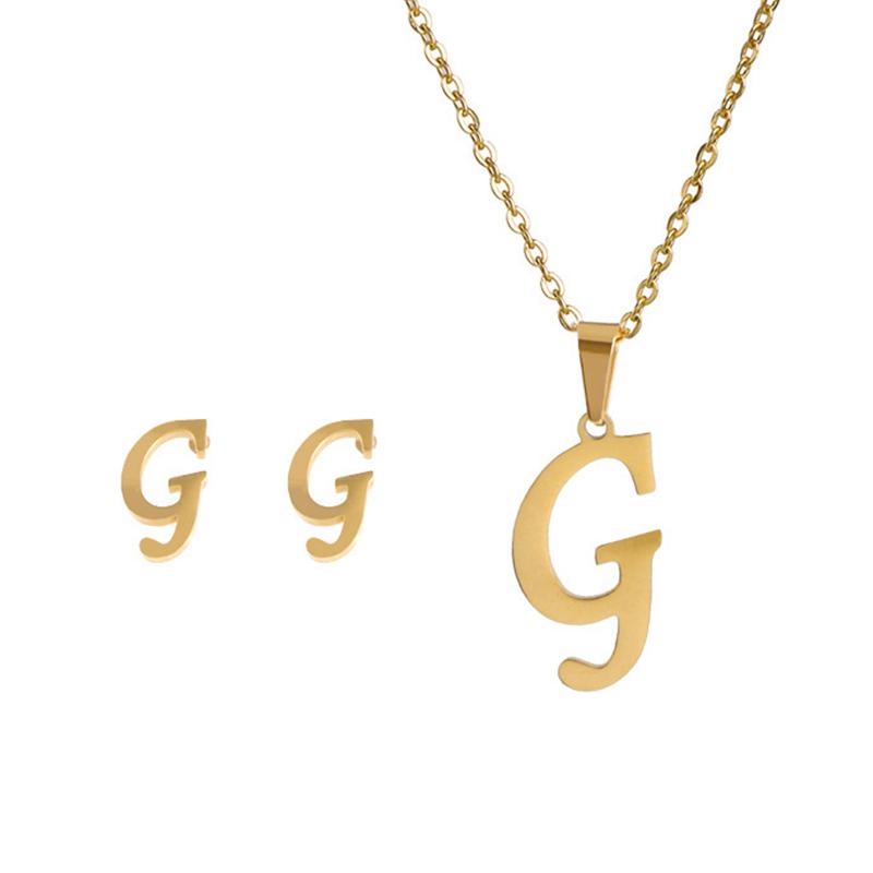 Fashion Stainless Steel A-Z Alphabet Initial Necklace 26 English Letter Earrings Necklace For Women Set Personalize Jewelry Gift CLE
