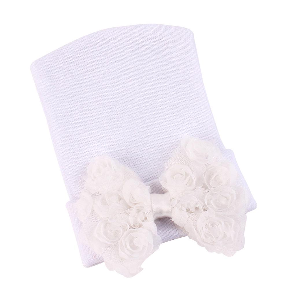 Babyhug 100% Cotton Knit Tie Knot Cap Heart & Bow Print - White main image 0