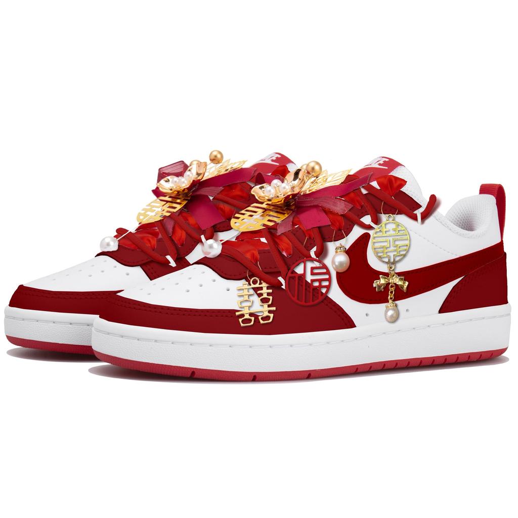 Nike Court Borough 2 Low Top Skateboard Shoes Women's White Red BQ5448-103(TEAM-S-BOX)-Random Packaging Bags