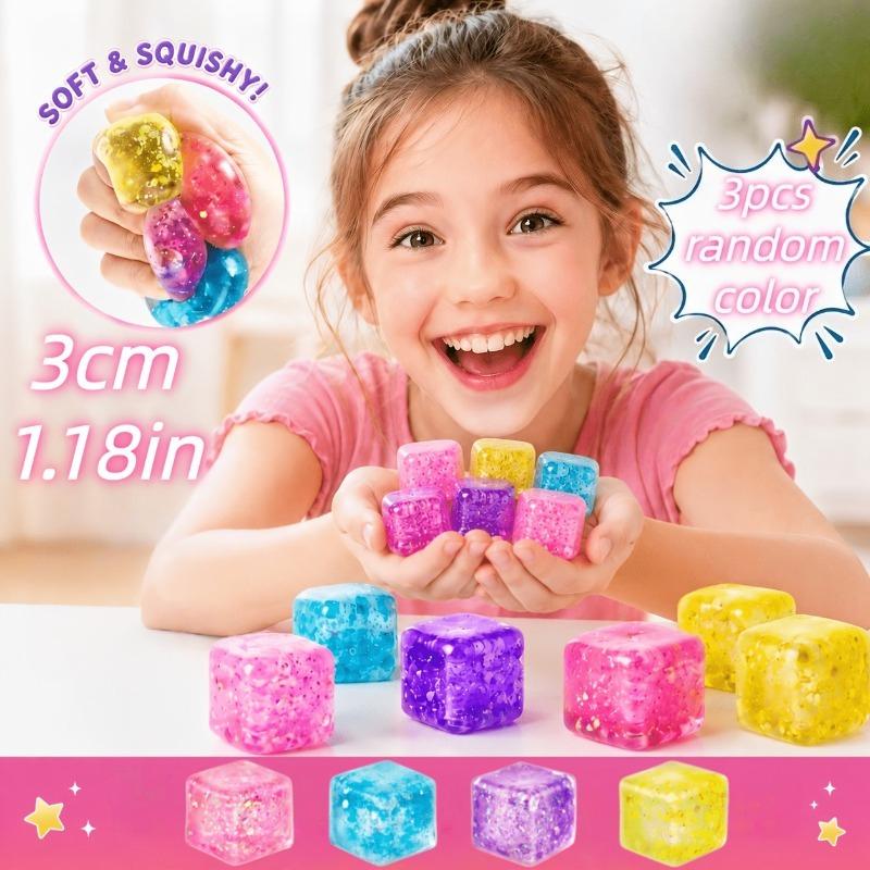 (HefengCL) Glitter Cube TPR Squishy Toy, Soft Stress Relief Squeeze Toy, Random Color, Ideal Party Favors Classroom Rewards