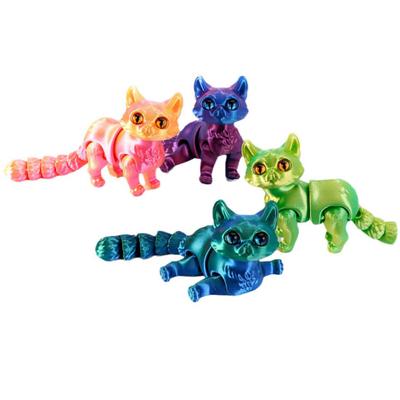Yousheng 3D Printed Cat Figurine Movable Joints Cat Figure Articulated Animal Model Toy Home Office Bookshelf Desktop Decoration Ornament