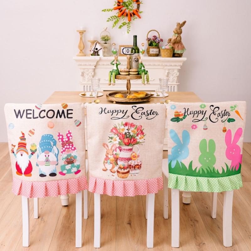 Easter Theme Chair Cover, Indoor Decorative Gnomes Cute Rabbit Pattern Chair Cover, Cute Cartoon Style Home Decorations