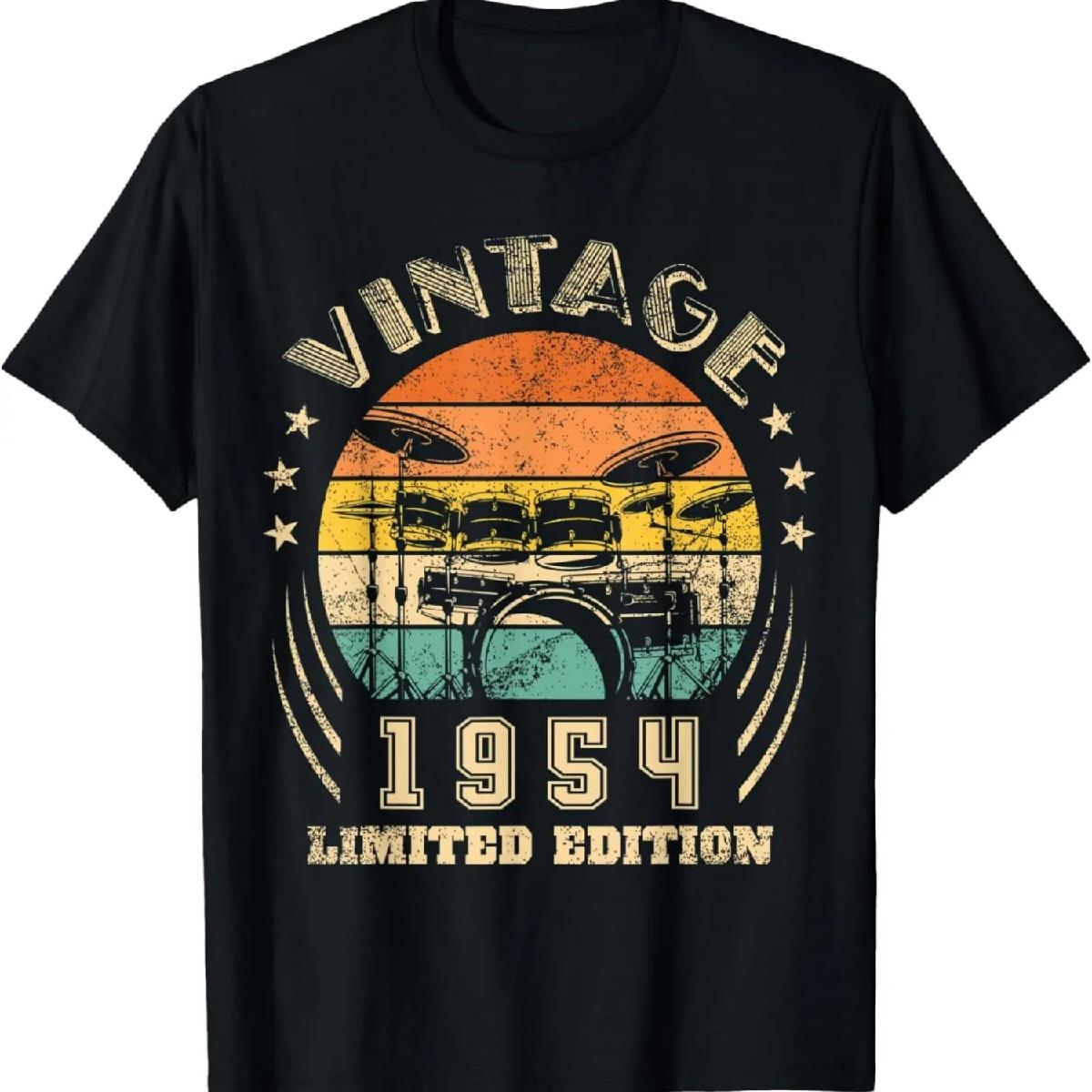 68th Birthday Gifts Drums Drummer Retro 1954 Drumset T-Shirt S разноцветный