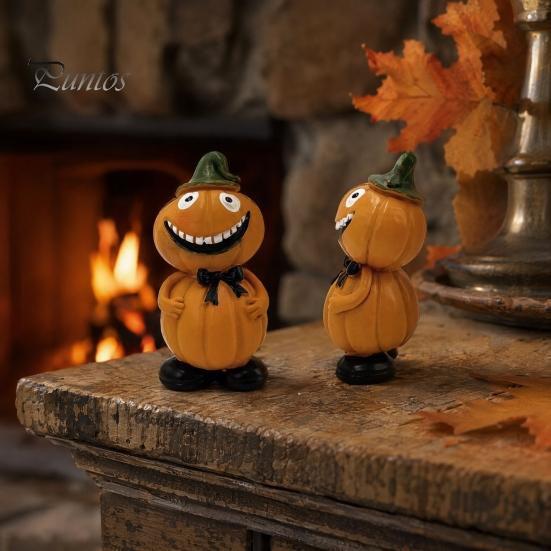 Eco-friendly Halloween Decor Pumpkin Figure Ornaments, Hand-Painted Resin Decorations with Unique Creative Display Expressions, Figurine for