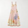 Women Spaghetti Strap Midi Dress Pink Ocean Animal Print A Line Casual Summer Dress