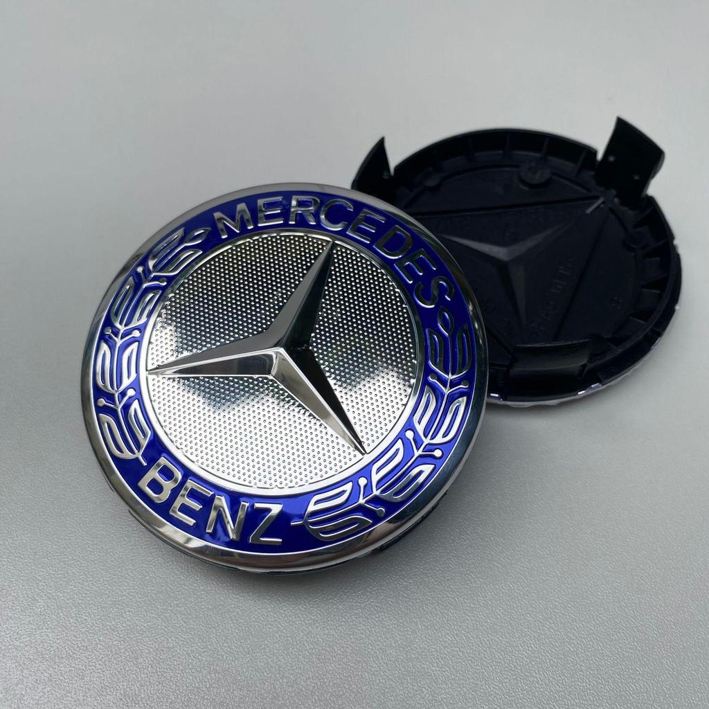 Emblema de Tampa de Cubo de Roda Compatível com Mercedes 75MM - Tampa de Pneu de Plástico Prata Preta com Design de Espiga de Trigo.