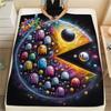 1PC Pac-Man Patterned Flannel Blanket Suitable For All Seasons for Home Decor Warmth and Comfort Gifts Holiday Present