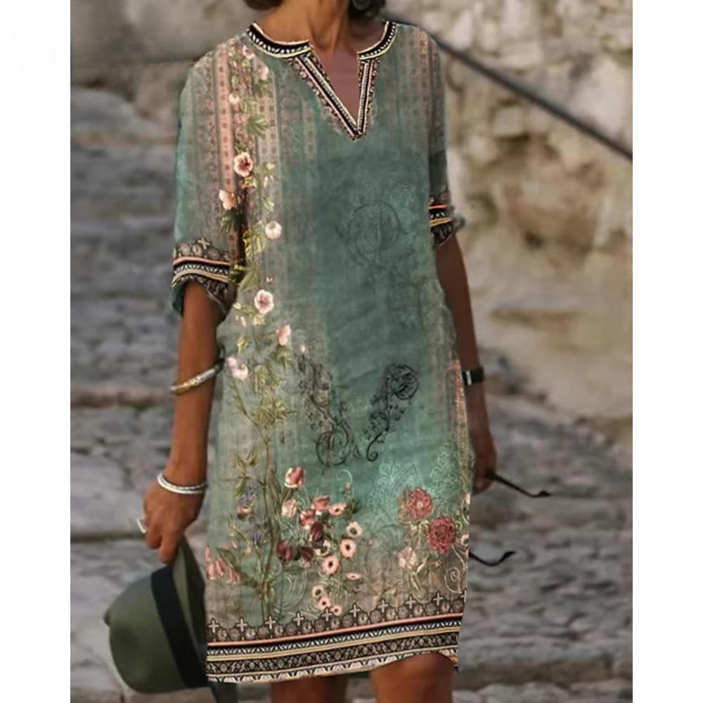 EastRogue Women Sexy V Neck T-Shirt Dress Summer Women Short Sleeve Top Women Slim Midi Dress Beach Skirt Print Dress Casual Dress