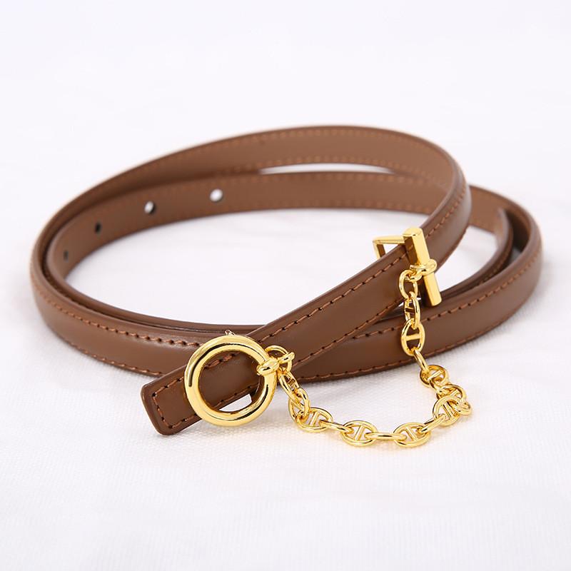 Womens Leather Belt With Metal Chain Decor For Elegant Dress And Suit Styling