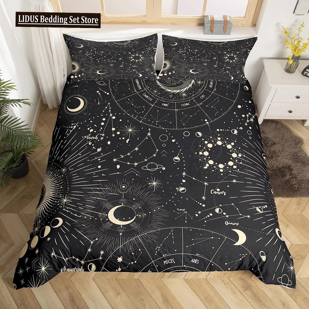 Zestaw poszwy na kołdrę Złote Słońce i Księżyc Boho Tajemniczy Kolor Dekoracja Domu Zestaw Pościeli Dorośli Prezenty Z Zamkiem Błyskawicznym Dekoracyjny Pokrowiec na Kołdrę