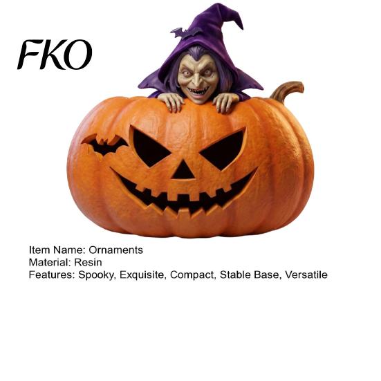 Halloween Pumpkin Witch Resin Figurine, Spooky Bat Detailed Tabletop Decor, Stable Compact Sculpture Base Mini Statue for Window Showcase Home