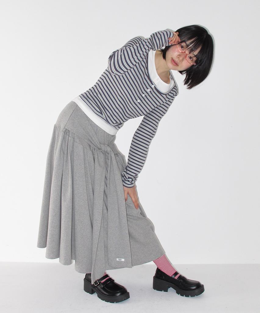 RONRON Layered Henryneck Long Sleeve Charcoal Stripe