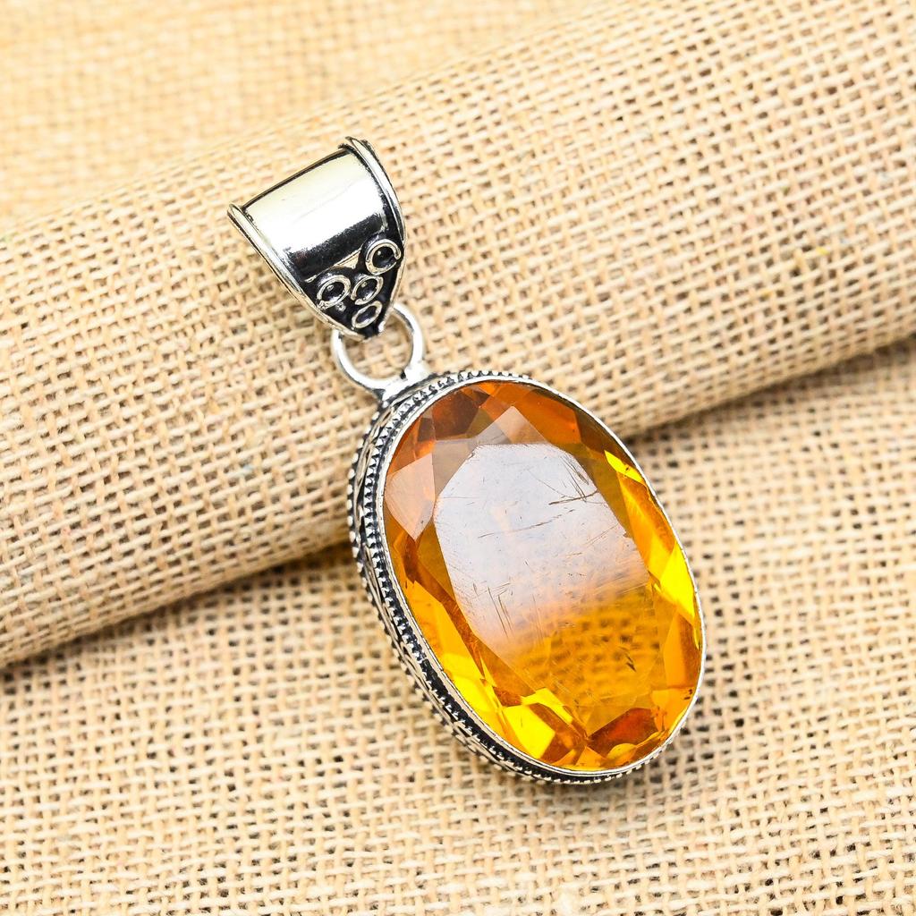 Gema Topacio Miel Hecho a Mano Plata de Ley 925 Joyería Colgante Para Mujer