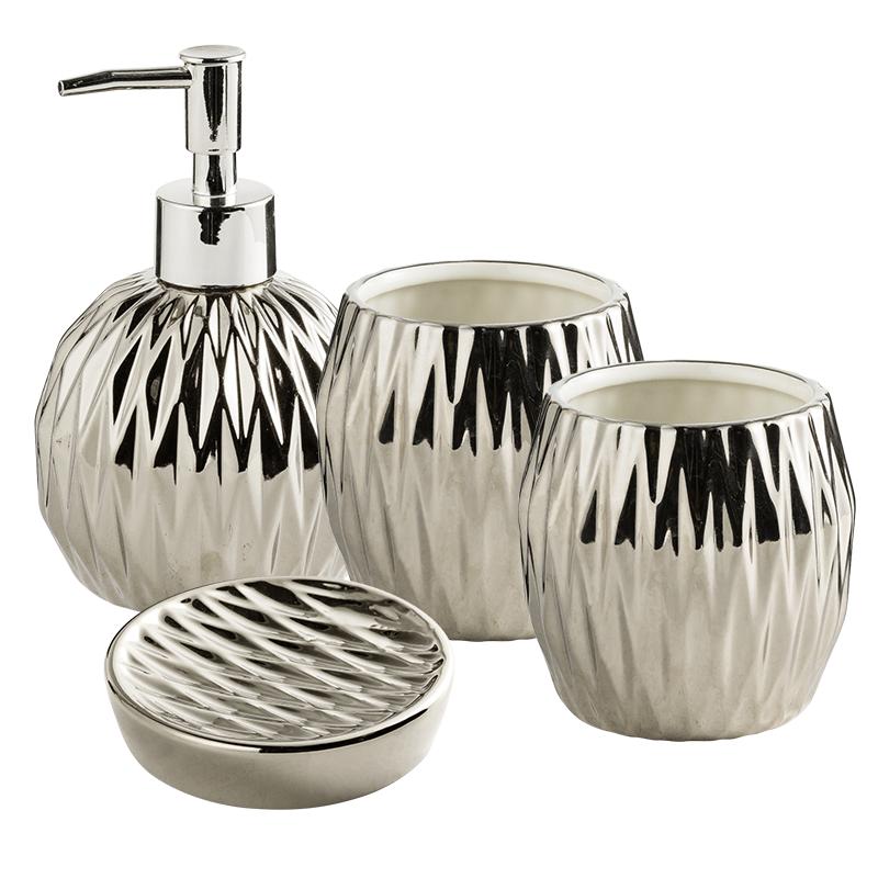 Light Luxury Electroplated Ceramic Wash Set Creative Soap Dispenser Mouthwash Cup Soap Dish Set Home Bathroom Accessories Set
