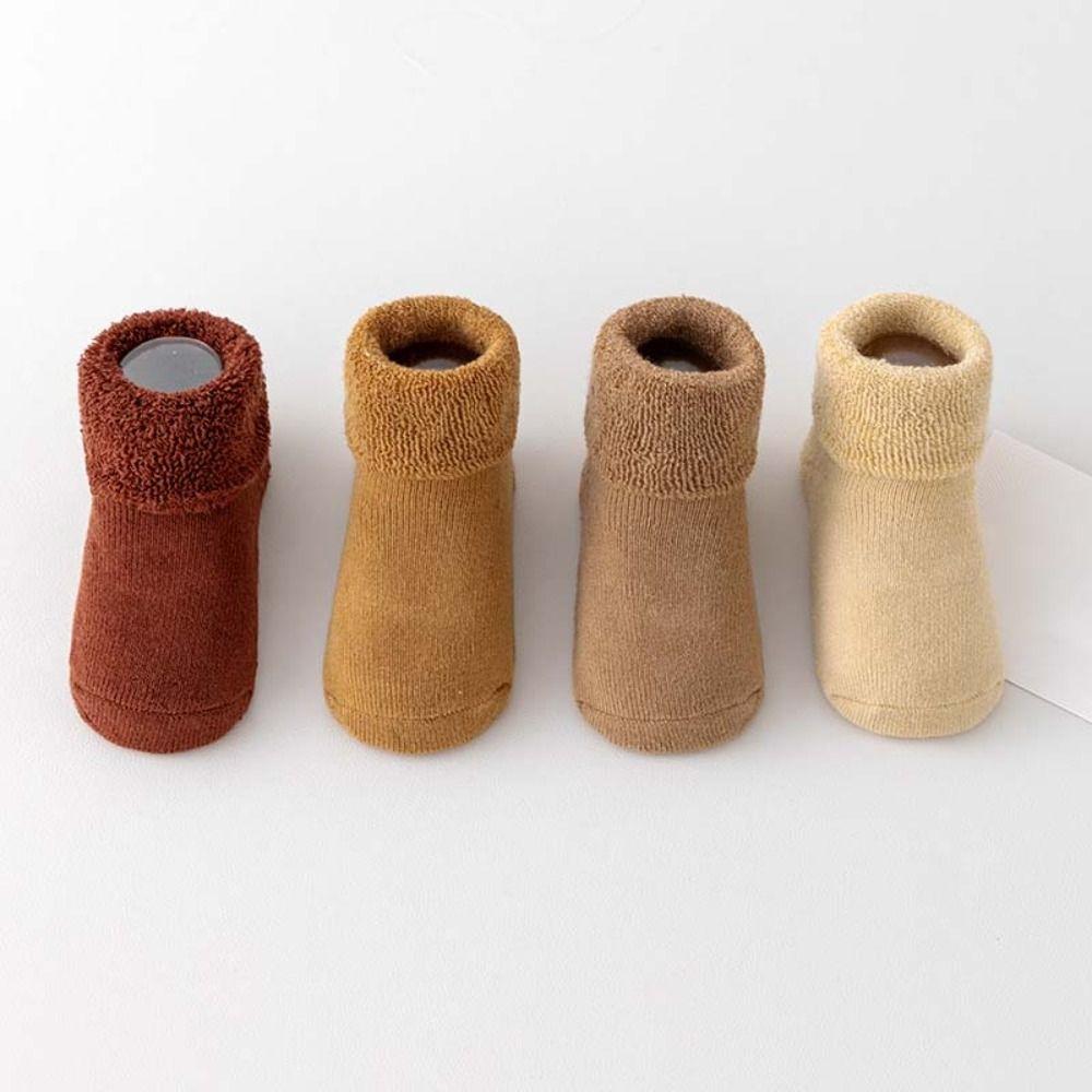 4Pairs Warm Thicken Baby Socks Solid Color Home Sleep Socks Infant Learning Walk Socks  Baby