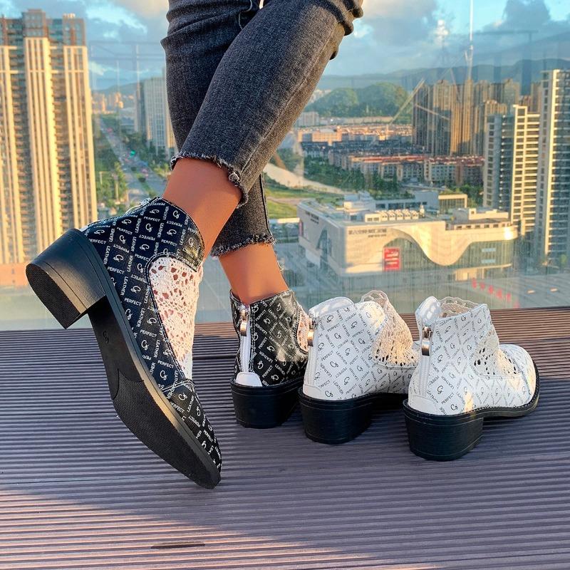Women New Pointed Toe Mesh Ankle Boots Hot Sale Ladies Shoes Plus Size Women's Boots Fashion Color Matching Modern Boots