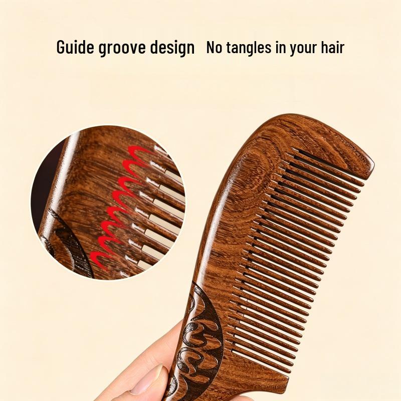 Black Gold Sandalwood Comb: Anti-Static, Anti-Hair Loss, Portable Meridian Massage Comb for Men & Women, Ideal Gift & Engraving Option.