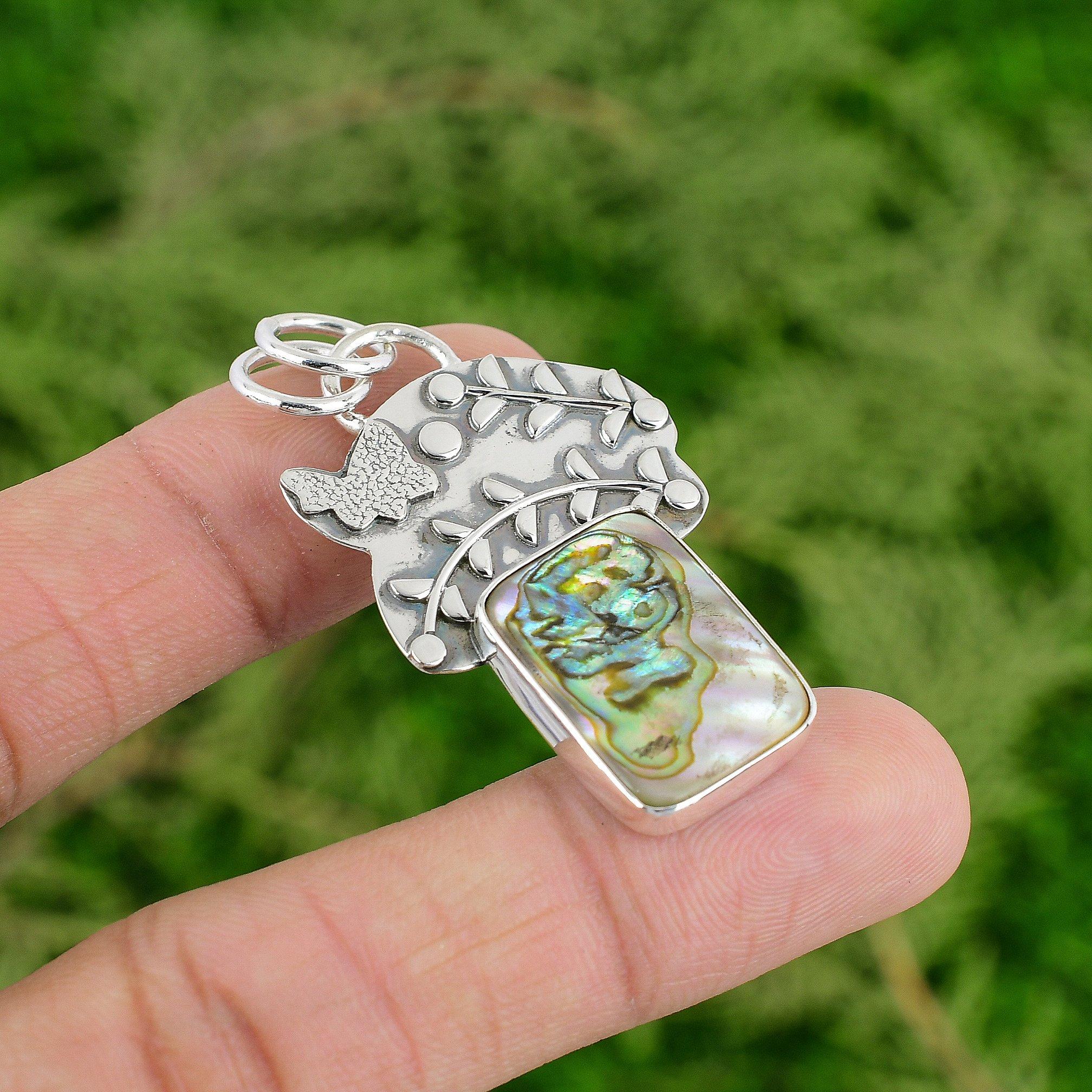 

Sterling Silver Radiant Abalone Shell Stone Artisan Sister Boho Pendant Jewelry