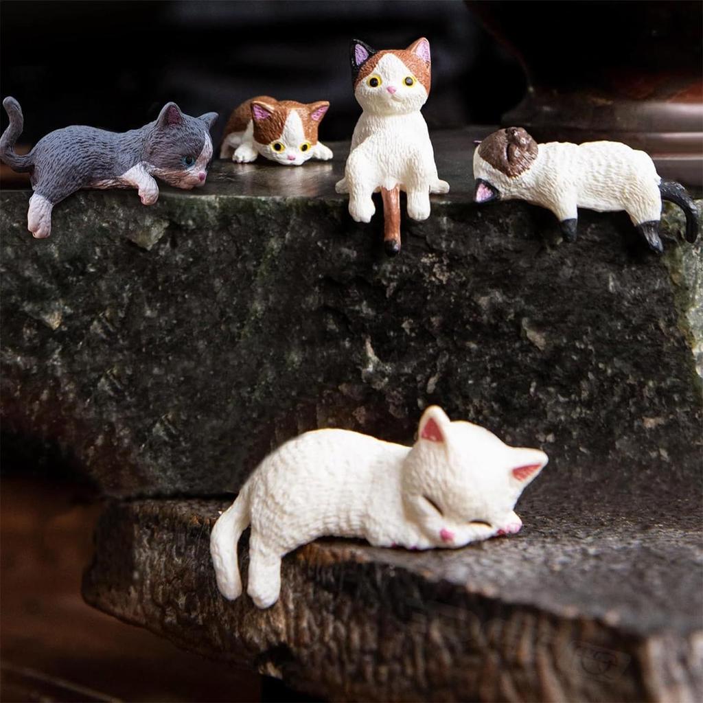 5pcs Kawaii Resin Mini Sleeping Cat Mini Figures Miniature Things Statues Dollhouse Room Home Decor Items Desk Accessories