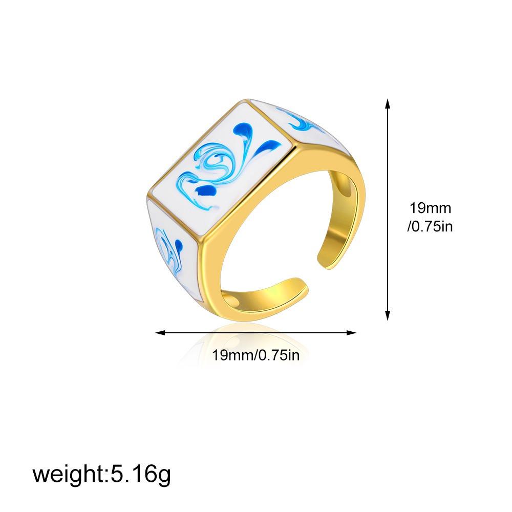 Chinese Style Enamel Drip Oil Ring Vintage Cuff Ring  Hand Accessories