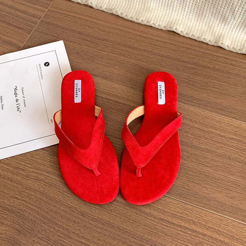 Популярные интернет-знаменитости черные плоские шлепанцы женские летние 2025 новые ретро высококлассные нескользящие крутые тапочки 35 красный