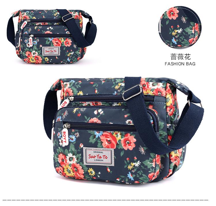 2024 New Nylon Ladies Messenger Bag Zipper Design Shoulder Bag Bandolera Mujer Printed Flower Girl Student Phone Shoulder Bag