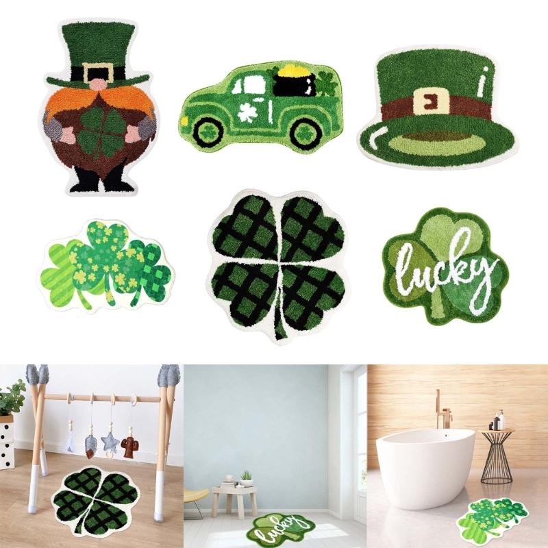 Patricks Day Front Porch Rugs Welcome Mat Lucky Clovers Door Mat Home Decor Bathroom Mat Door Carpet Indoor Outdoor Decor