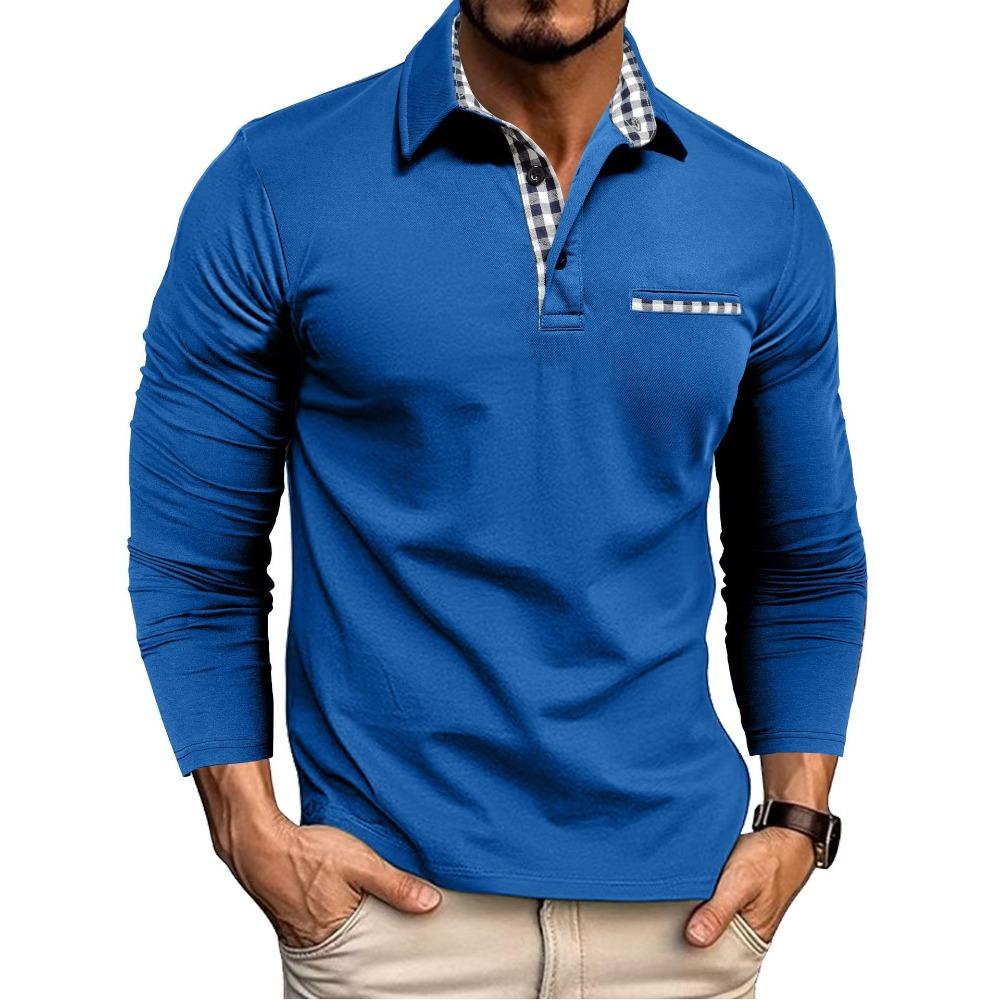Men’s Knitted Checked Long-sleeved Polo Shirt, Business-casual Top, All-season Men’s Clothing, Loose Fit