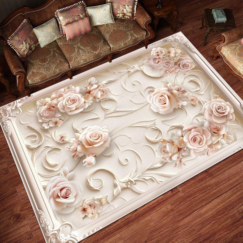 European Pastoral Style Carpets Living Room Flower Home Carpet Non-slip Bedroom Decorative Rugs Washable Entrance Door Mat