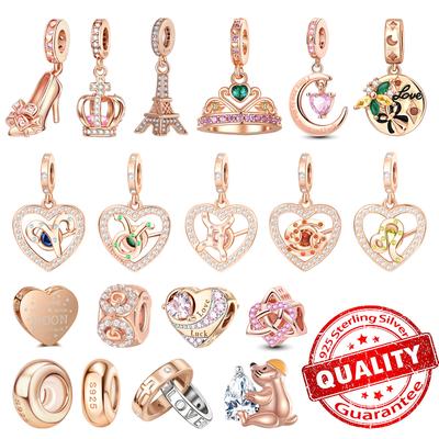 925 Silver Rose Gold Twelve Constellation Charm Crescent Moon Crown High Heel Pendant for DIY Bracelet Necklace Gifts
