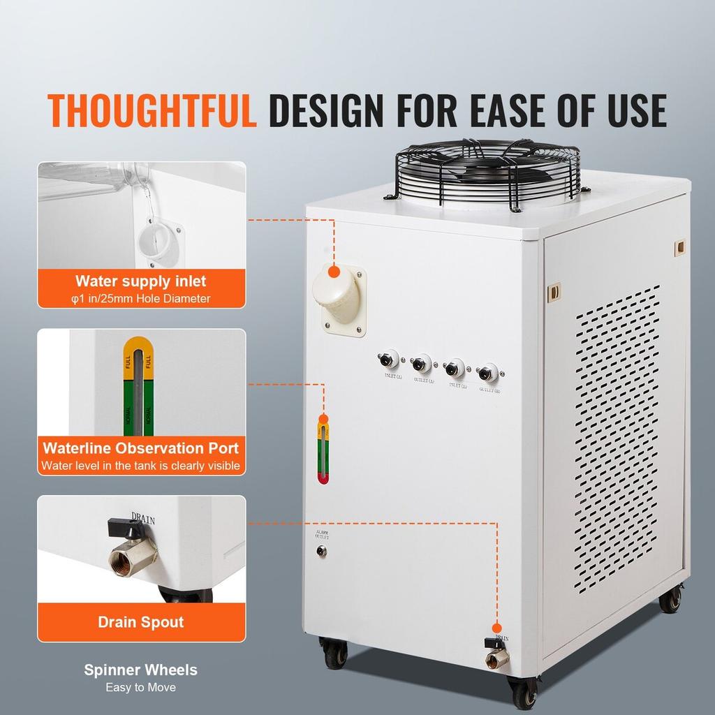 Industrial Water Chiller CW6000, 1500W Water Chiller Cooling System with Compressor, 15L Water Tank Capacity, 65L/min Max Flow Rate, for CO2 Laser
