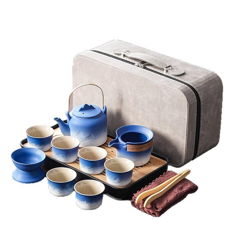 Shanhai Gradual Change Travel Tea Set Kung Fu Teacup Portable Teapot Office Ceramic Japanese Simple High-end
