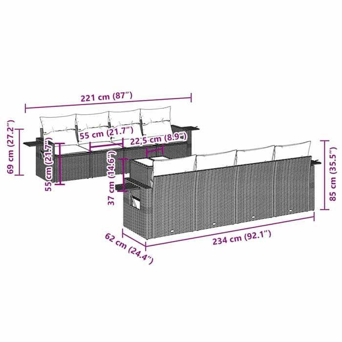 VidaXL Garden Lounge Set with Cushions 9 Pcs, Patio Sofas, Patio Furniture Set, Outdoor Furniture, Black 3252283
