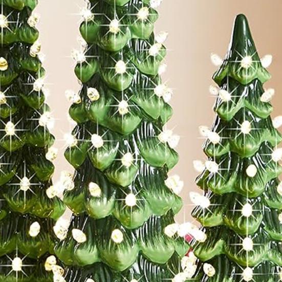 Yousheng Christmas Tree Figurine Hand-Painted Resin Prelit Tree Ornament with Warm Lights Xmas Tabletop Decoration for Holiday Home Desk Mantel Decor