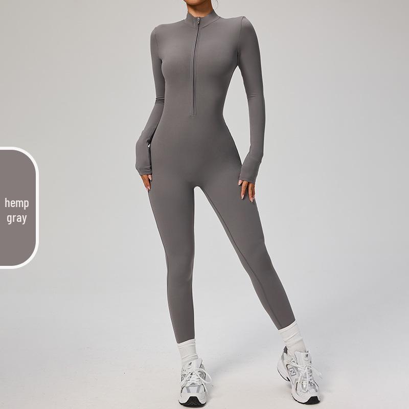 Manyi Zipper Nude Long Sleeve Yoga & Fitness Jumpsuit 8306