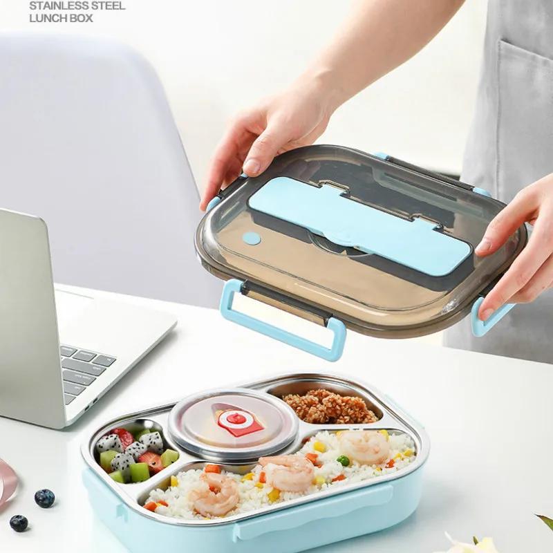 Caja de Almuerzo Aislada de Acero Inoxidable 304 Fiambrera Picnic Almacenamiento Cuatro Compartimentos Caja de Almuerzo Sellada con Recipiente para Sopa LS