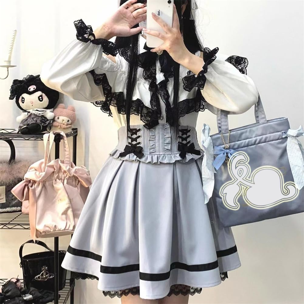 EDREES Lace Ruffle Long Sleeve Cute Mori Girl Lolita Top with Detachable Commuting Women's Shirt, Blouse, Style, Off-the-Shoulder Bow, Feminine,