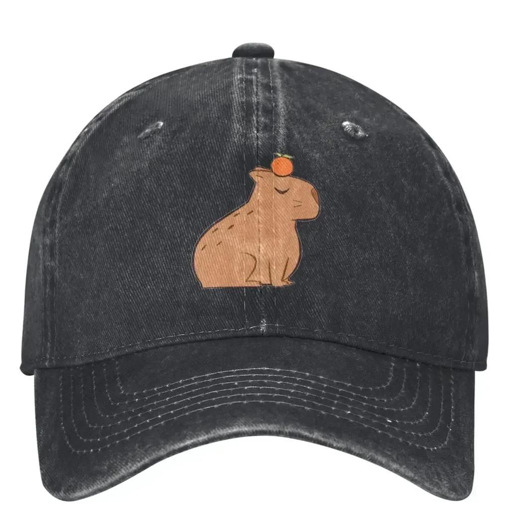 Bee And Capybara Washed Baseball Cap Bee Cappy Casual Trucker Hat Summer Couple Women Outdoor Sun Sunscreen Baseball Caps