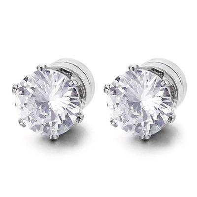 1 Pair Mens Womens Magnetic 8mm Color Cubic Zirconia Stud Earrings Steel Non-Piercing Clip On Fake Ear Piercing Jewelry