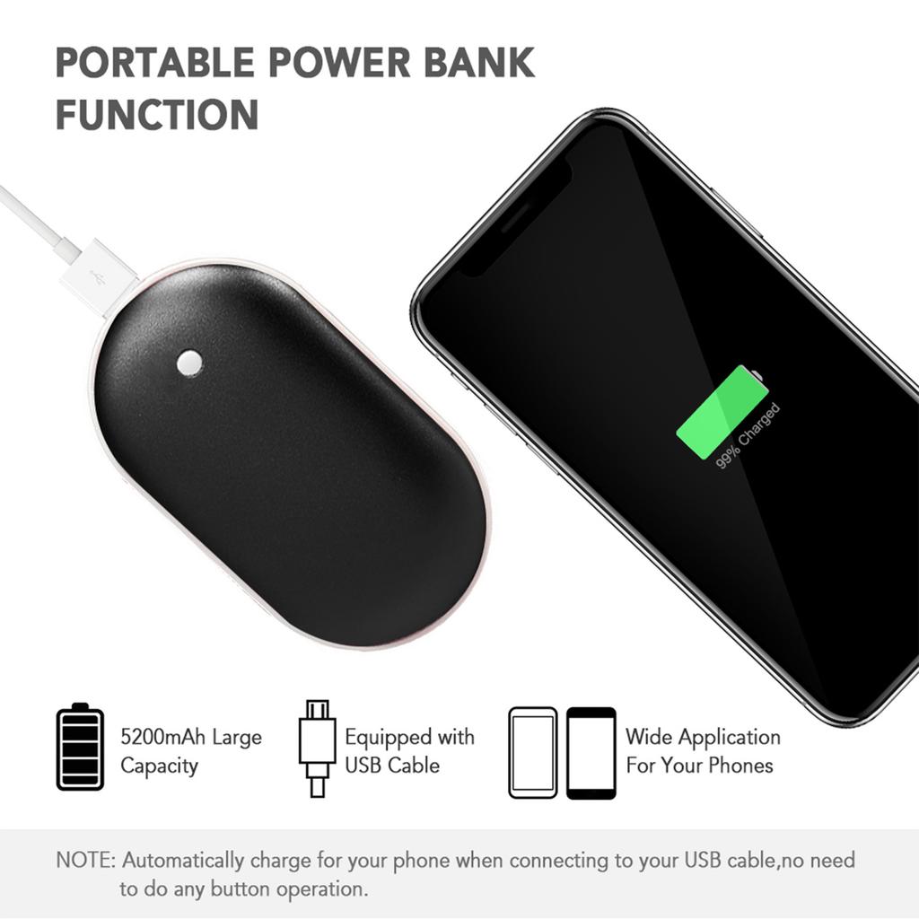 Multifunctional Hand Warmers with Power Bank Function Winter Double Side Pocket Hand Warmer Black