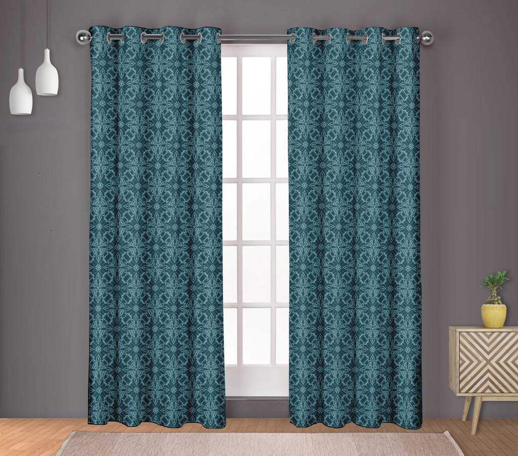 S4sassy Baumwoll-Entenstoff Floral Damast Blau Vorhänge Vorhang Türbehandlung Paneel-Set für Wohnzimmer - 54x84