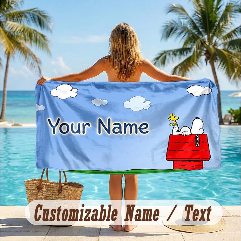 Custom Text Beach Towel, Soft Absorbent Swimming Multi-use TowelSnoopy Peanuts