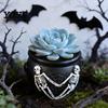 Vintage Style Ornament Witch Cauldron Planter, Gothic Skeleton Spider Web Flower Pot, Planter Halloween Decorative Plant Pot for Succulents