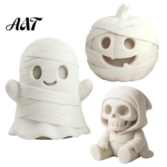 Hand Painted Ghost Ornament 3D Printed Halloween Mummy Figurine, Blank DIY Paintable Bandage Pumpkin Statue, Creative Holiday Gift Mini Desktop