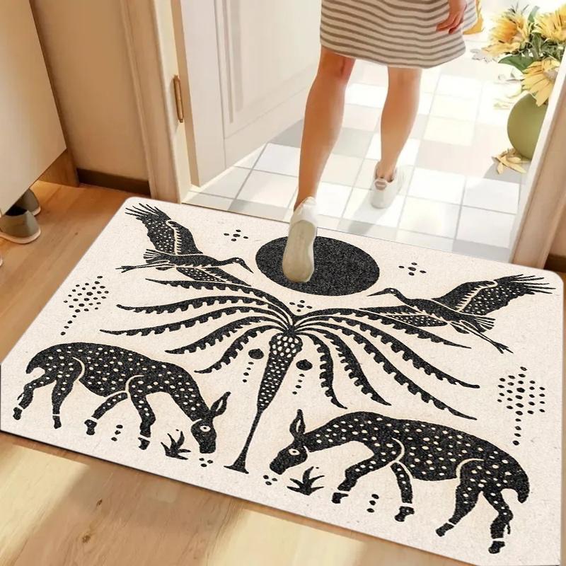 Artistic Black White Figure Pipe Plant Carpet Non-slip Washable Door Mat Rugs for Entryway Bohemian Decor Home Decoration