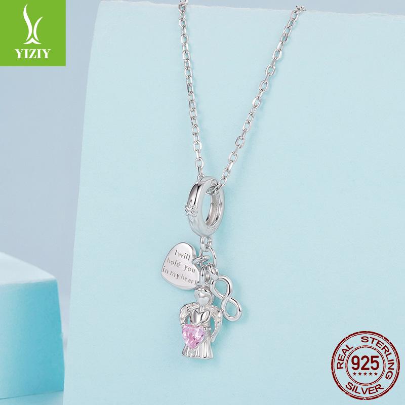 Pink Love Guardian Angel Pendant Accessories Romantic Love S925 Sterling Silver Bracelet Beaded