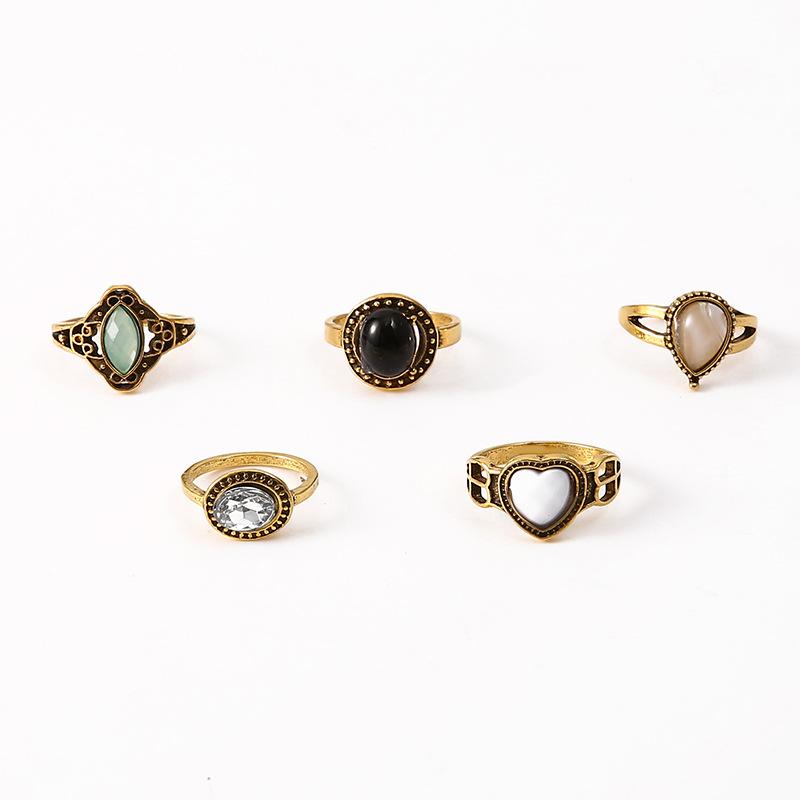 Rings, Vintage Fashion Opal Black Diamond Combination Set 5-Piece Ring Set