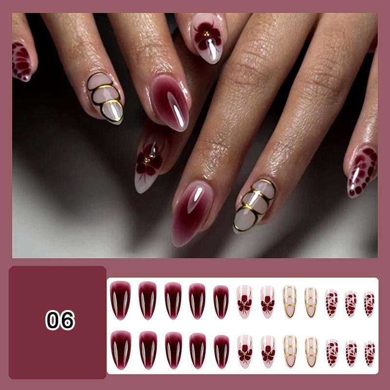 24/30Pcs Medium Fake Nail Set With Jelly Glue Gradient French Press On False Nail Elegantstyle Nails Full Cover Wearing False