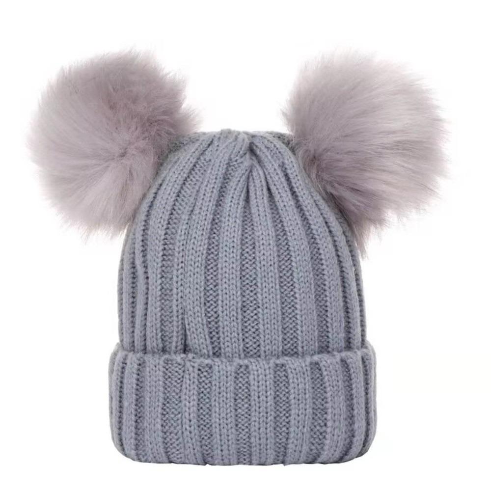 Faux Fur Ball Infant Beanie Plush Mother Kids Pullover Cap Soft Baby Knitted Hat Boys