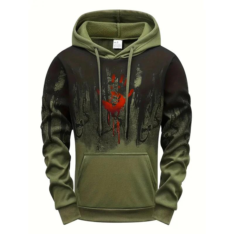 Bloody Handprint Hooded Sweatshirts Men's Daily Sporty Hoodie All Season Home Outdoor Comfort Pullover Gym Fitness Tops